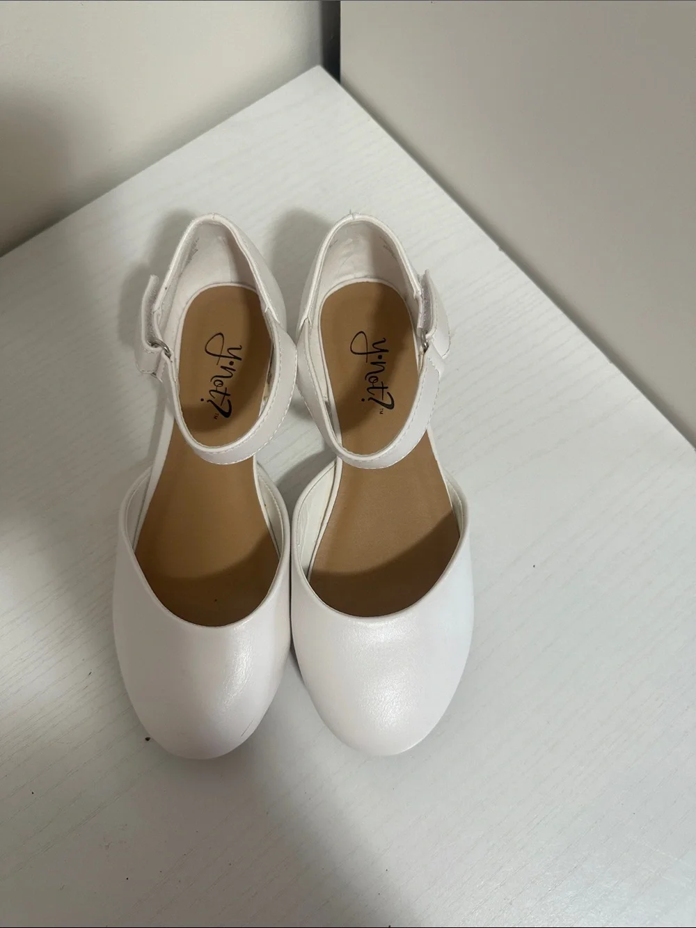 Girls' White Ankle-Strap Dress Flats